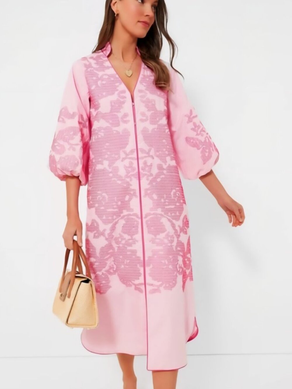 Tuckernuck Hyacinth House Pink Arem Embroidered Caftan Front Zip size small